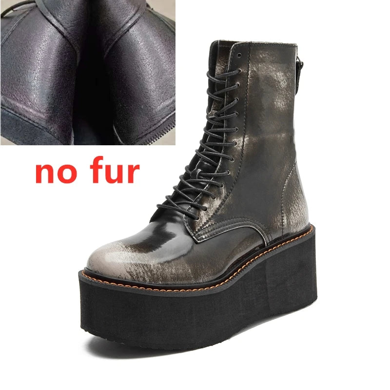 Damen-Stiefeletten aus echtem Leder – Kurzschaftstiefel mit Plateauabsatz
