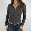 Grunge 2000er Ripp-Kapuzenpullover mit Reißverschluss | Y2K Vintage Kapuzen-Sweatshirt für Damen
