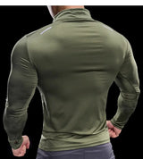 Herren Langarm-Stehkragen-Trainingsshirt mit halbem Reißverschluss