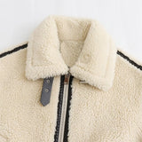 The Aspen Aviator: Beige Integrated Artificial Fur Moto Jacket – European Luxury Faux Fur Biker Coat