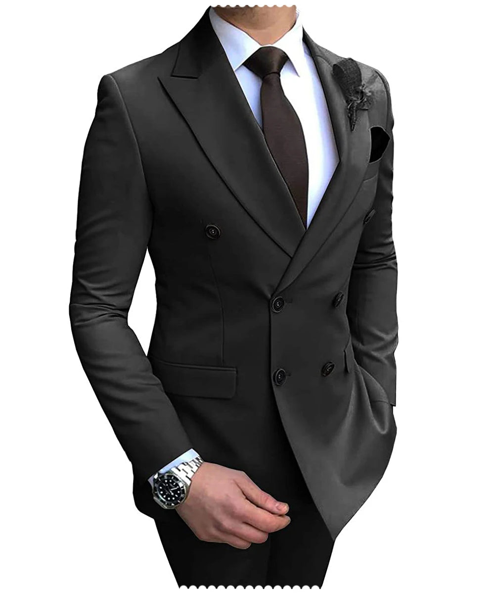 Herren Zweiteiliger Zweireiher-Anzug – Slim Fit Sakko mit fallendem Revers, legerer Smoking