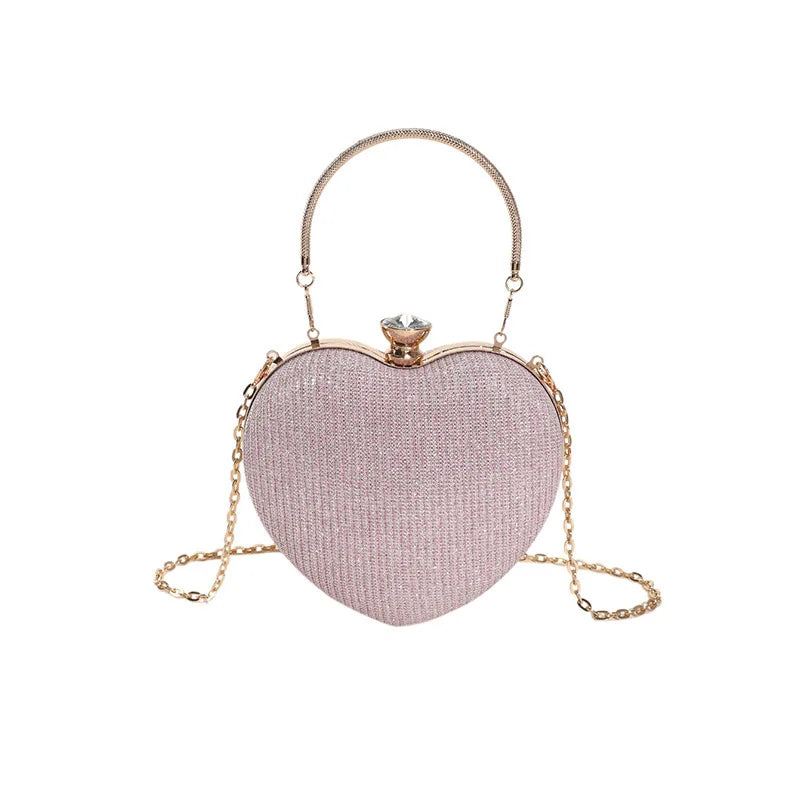 Luxury Heart-Shape Metal Evening Clutch | Shiny Fashion Chain Shoulder Bag