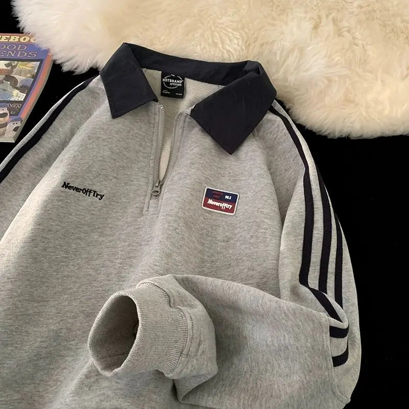 Herren-Sweatshirt im amerikanischen Oversize-Stil – Half-Zip-Pullover mit Reverskragen