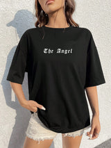 Damen T-Shirt mit dunklem Engelsflügel-Grafik – 100 % Baumwolle, lockere Passform, Hip Hop Streetwear
