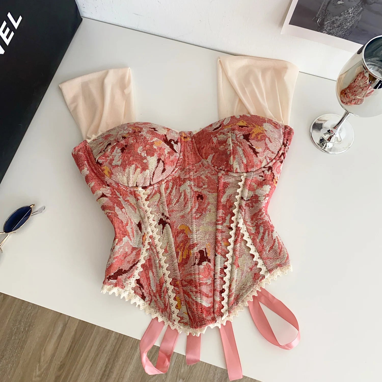 The "Laredo" American Retro Camisole | Vintage Floral Lace-Spliced Strap Top