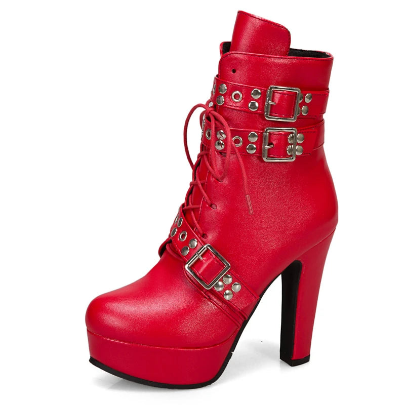 Damen Plateau Stiefeletten elegant mit seitlichem Reißverschluss – Schnür-Stiefeletten mit hohem Absatz