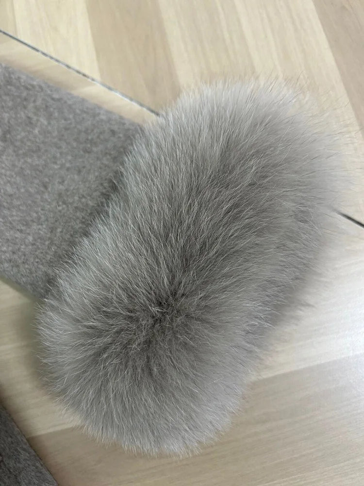 Luxuriöser Fuchsfell-Woll-Wintermantel für Damen – Eleganter doppelseitiger Wollmantel für Frauen,
