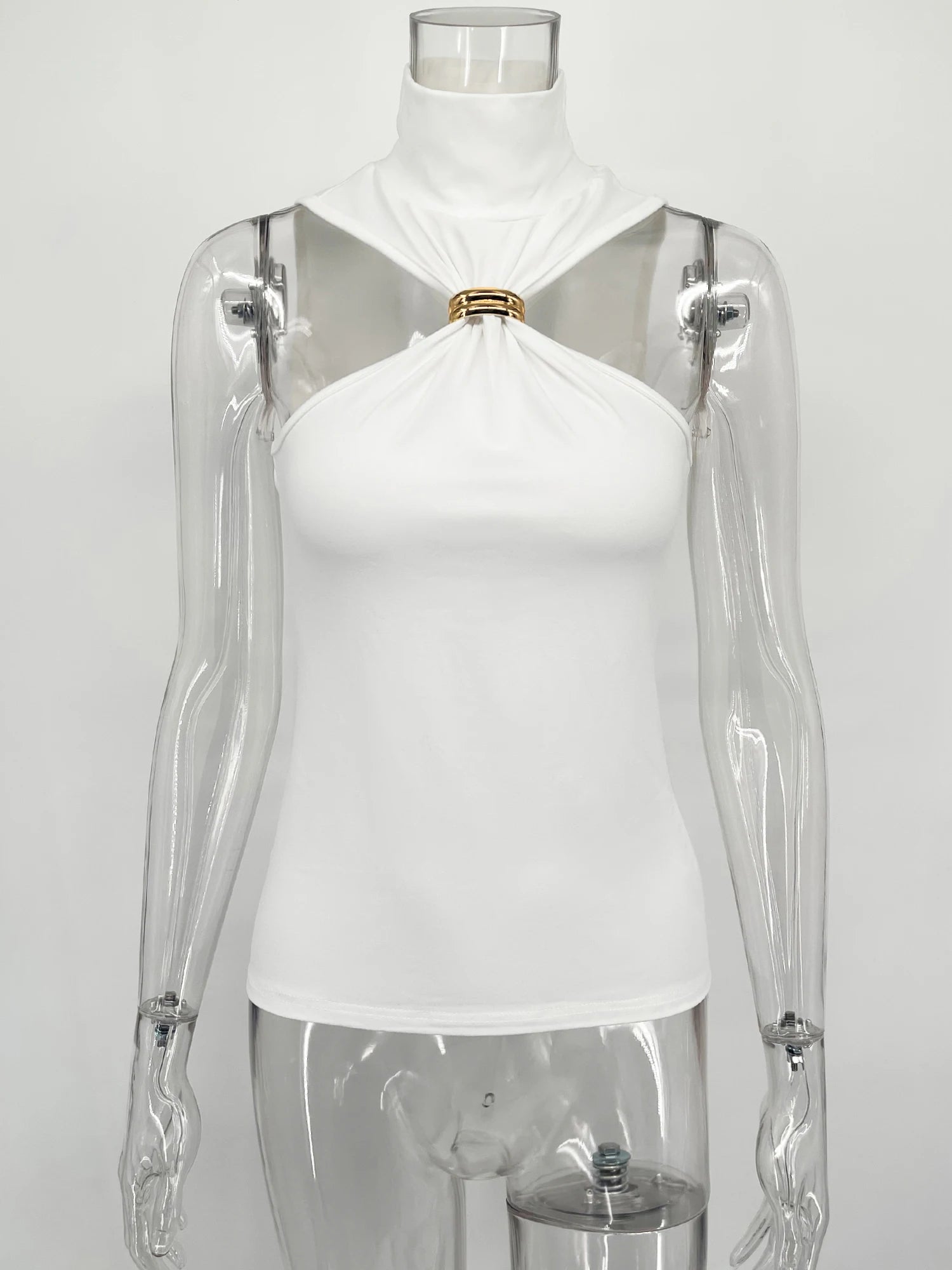 Women’s Gold Ring Sleeveless Off-Shoulder Top – High Elasticity Fashion Slim Vest
