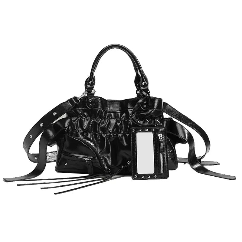 The Noir-Rebel Silhouette Retro Pleated Motorcycle Bag