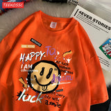 Cute Smiling Face Graffiti T-Shirt - Women's Fun Graphic Cotton Tee