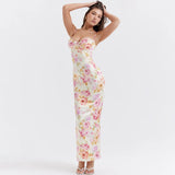 Women's Elegant Floral Print Spaghetti Strap Maxi Dress