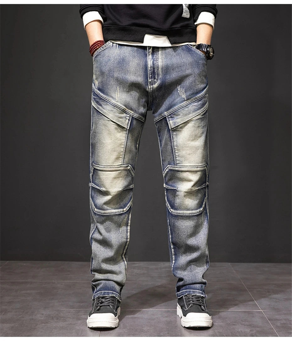 Herren Retro Punk Street Jeans | Modische Used-Denim-Hose
