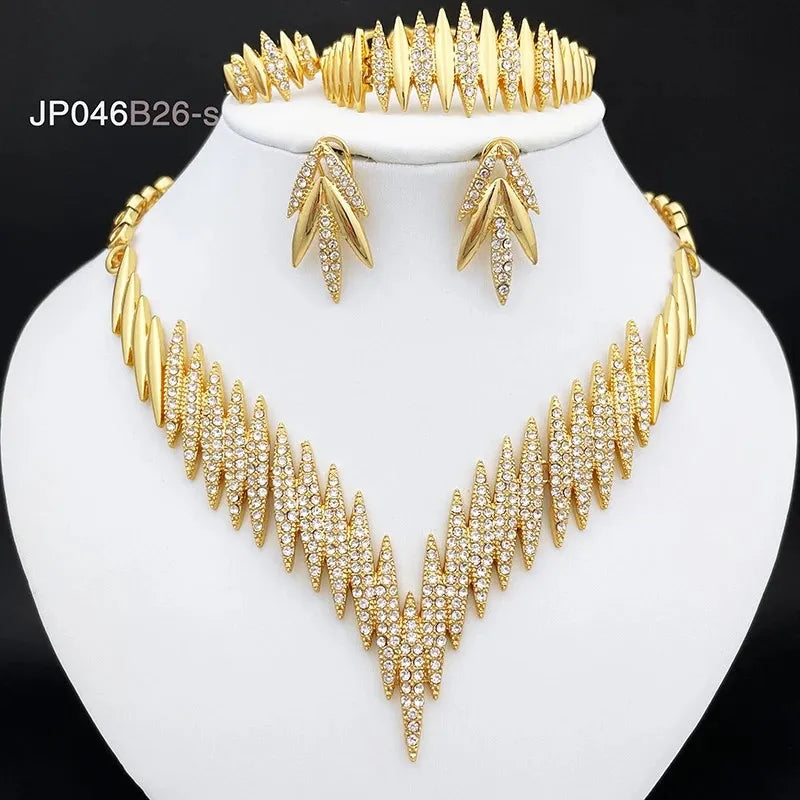 Luxuriöses 4-teiliges Schmuckset in Goldfarbe für Damen – Elegantes Set aus Halskette, Armband, Ring und Ohrringen