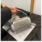 Luxuriöse Zylinder-Strass-Schultertasche | Handgefertigte Kristall-Kissen-Umhängetasche