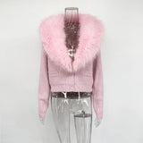 Eleganter Kunstpelzmantel für Damen – Warme, gepolsterte, schmal geschnittene Strickjacke, langärmelige Winterjacke mit Kragen