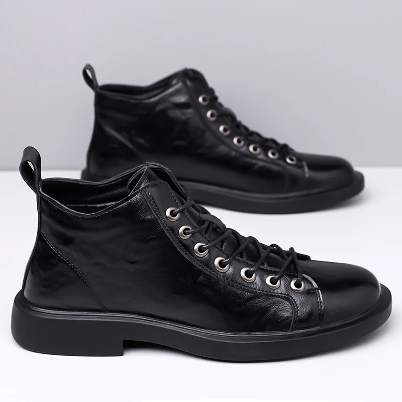 Herren handgefertigte Leder Loafer Stiefel Mode Ethno-Stil Freizeitschuhe Bequem Leicht Atmungsaktiv Herrenstiefel