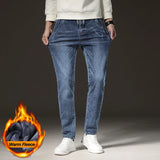 Warm Winter Fleece-Lined Jeans | Men's Slim Straight Light Blue Denim