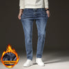 Warm Winter Fleece-Lined Jeans | Men's Slim Straight Light Blue Denim