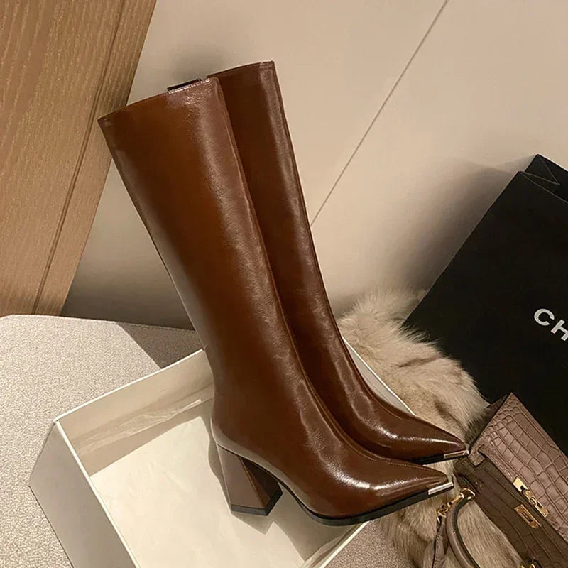 Women’s Pointed Toe High Boots – Elegant Party High Heel Side Zipper Long Booties