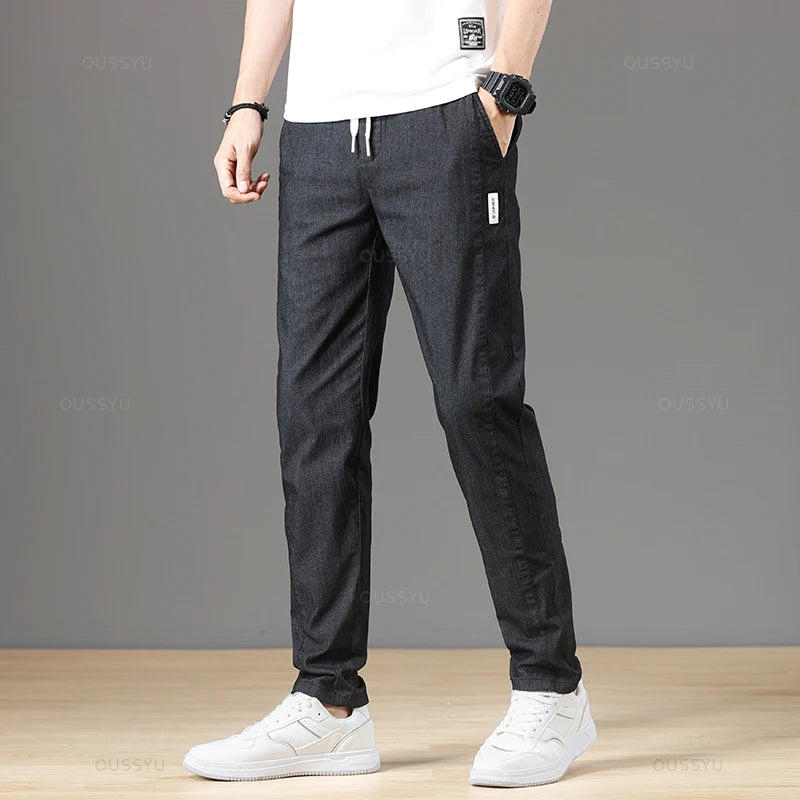 Men’s Classic Cotton Autumn Pants – Elastic Drawstring Waist Jogging Trousers