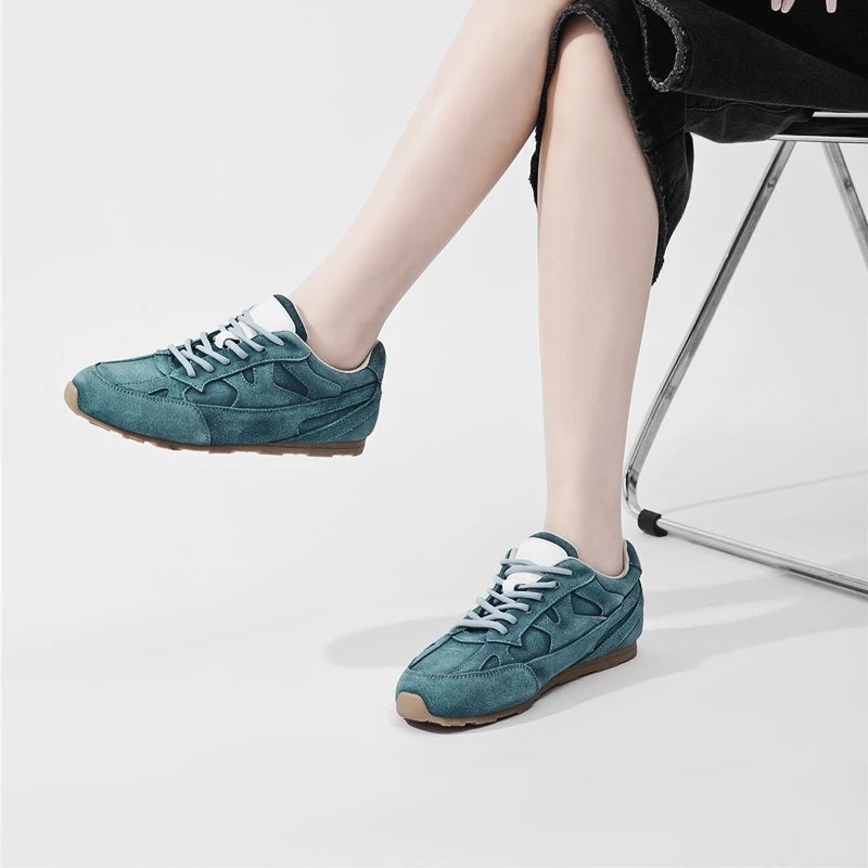 Damen Trainingsschuhe aus echtem Leder – Retro Freizeit-Sneaker mit flacher Sohle