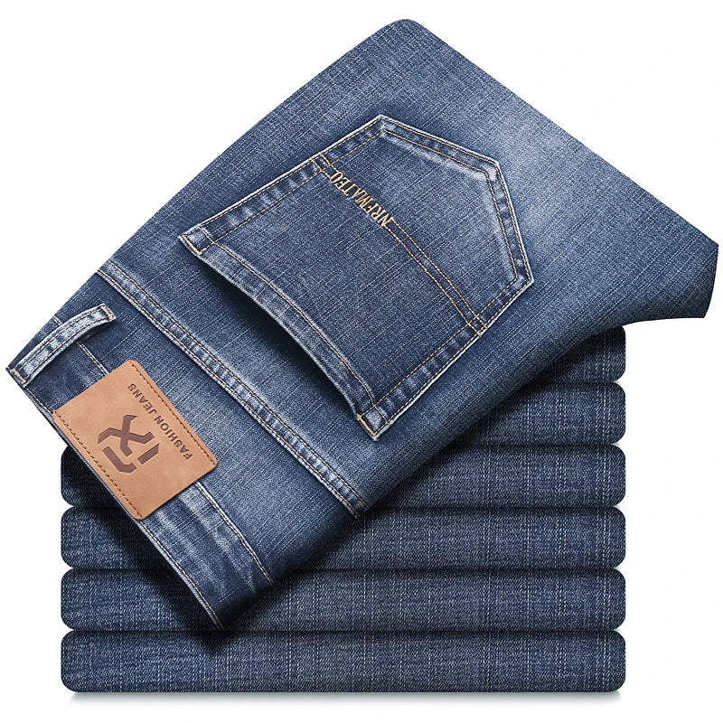 Herren Business Loose Straight Jeans | Fashion Stretch Denim Marken Hosen