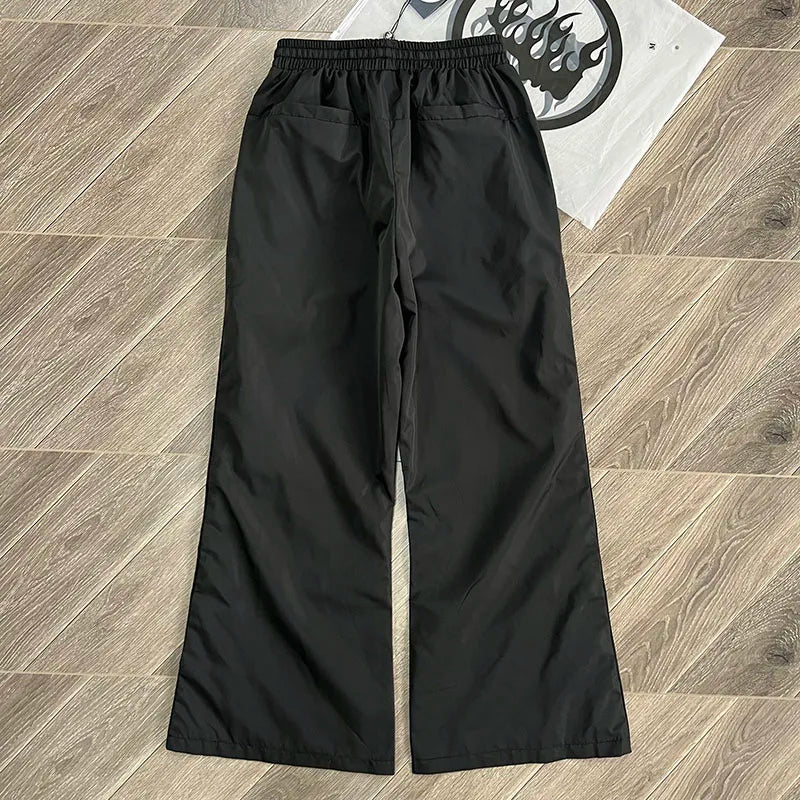 Hellstar HS Edition Waxed Nylon Pants | Men’s Straight Loose Button Trousers