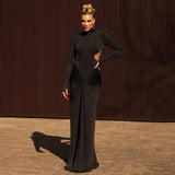 Sexy rückenfreies Rollkragen-Maxikleid – Damen Abendkleid Langarm Party
