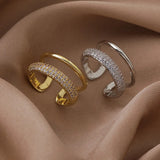 Luxus-Doppelschicht-Breitring für Damen – glänzender Kristall-Inlay-Fingerschmuck
