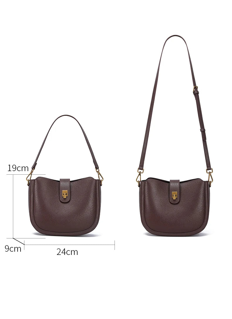 Luxury Natural Cowhide Genuine Leather Shoulder Bag | Soft Designer Handbag