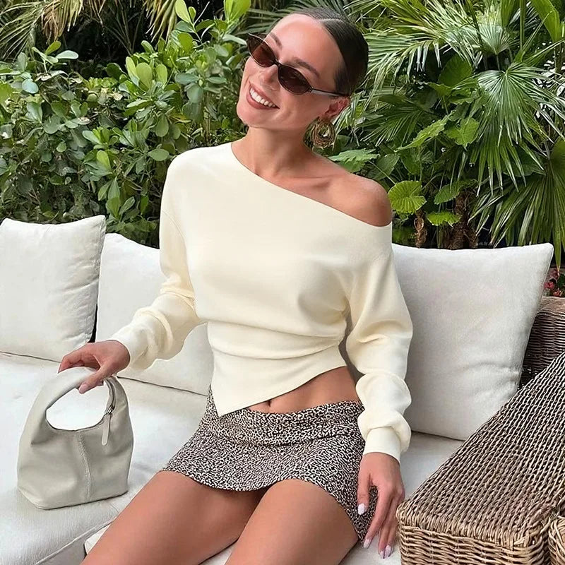 Elegant Strapless Pleated Top – Sexy Slim Fit Long Sleeve Pullover