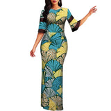 Damen Maxi Bodycon-Kleid mit halbem Ärmel und afrikanischem Dashiki-Print