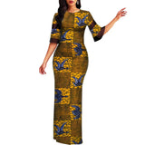 Damen Maxi Bodycon-Kleid mit halbem Ärmel und afrikanischem Dashiki-Print