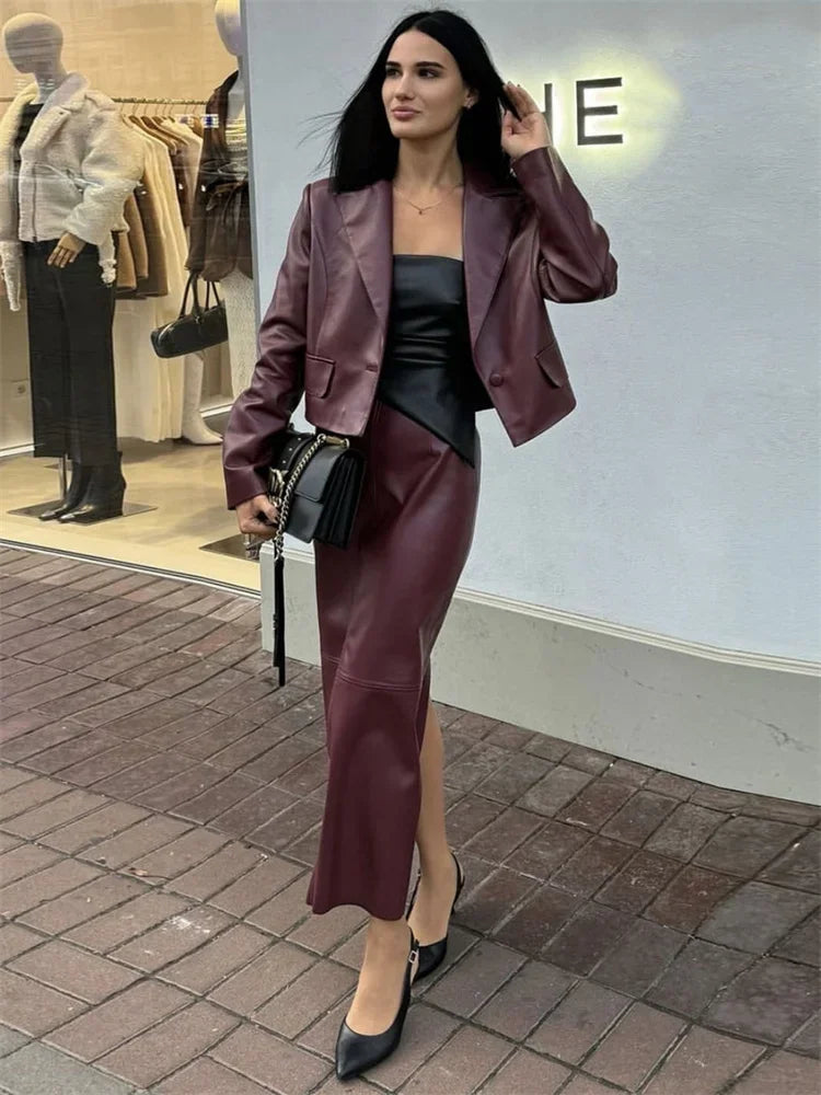 Damen PU-Leder Tube Top rückenfrei schmal geschnittenes Cropped Top