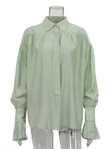 Casual Loose See-Through Shirt – Women’s Autumn Lapel Long Sleeve Blouse
