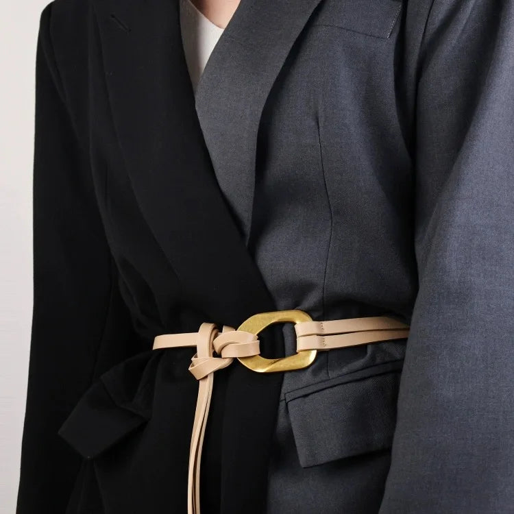 Real Leather Double Rope Thin Belt for Women – Decorative Waist Chain for Dresses & Coats