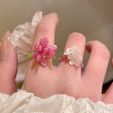 Romantischer violetter Blumen-Perlenring für Damen – elastischer Fingerring für Frühling und Sommer