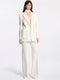 Women's Belted Single Button Blazer & Tailored Pants Beaded Suit Set