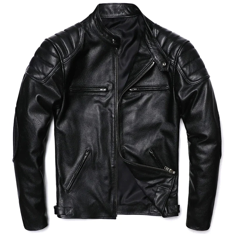 Herren Motorradjacke aus echtem Leder – Vintage Bikerjacke aus natürlichem Rindsleder