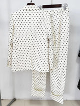 Schwarz-weißer gepunkteter Anzug für Damen | Blazer mit Schleife & maßgeschneiderte Hose Set