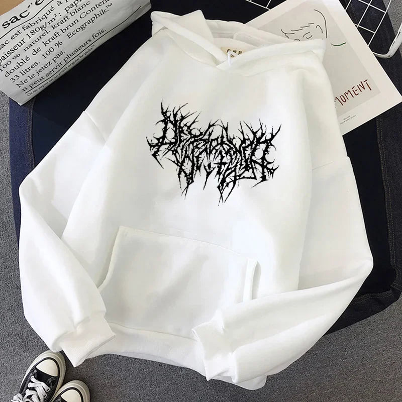 Vintage Y2K Gothic Print Hoodie für Damen | Locker geschnittenes Streetwear Langarm Sweatshirt