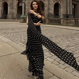 Elegantes, langes Polka-Dot-Kleid für Damen – luxuriöses Halter-Kleid mit Schalband