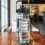 2L große Wasserflasche mit Strohhalm – Auslaufsicherer Kunststoff-Sportkrug mit Zeitmarkierung & motivierenden Zitaten