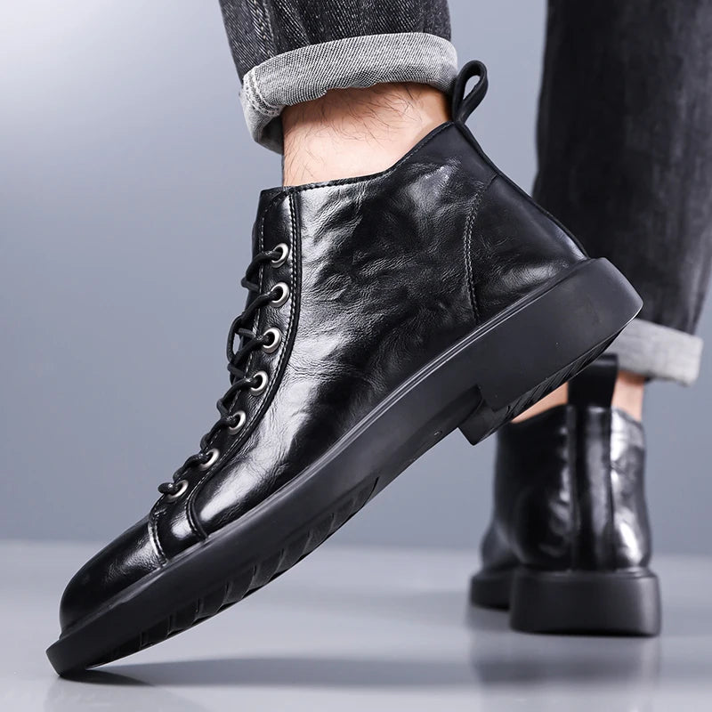 Herren handgefertigte Leder Loafer Stiefel Mode Ethno-Stil Freizeitschuhe Bequem Leicht Atmungsaktiv Herrenstiefel