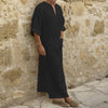 Men’s Long Cotton Linen Jubba Thobe – V-Neck Muslim Arab Islamic Kaftan