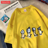 Cute Cats Holding Fish Cotton T-Shirt | Women's Funny Cartoon Graphic Tee