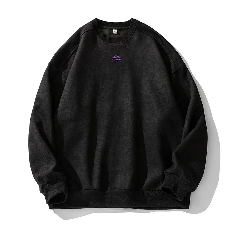 Herren Wildleder-Pullover-Sweatshirt – Retro-Baggy-Rundhals-Oberteil