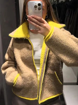 Women’s Contrast Knitted Cardigan Jacket – Elegant Long Sleeve Zipper