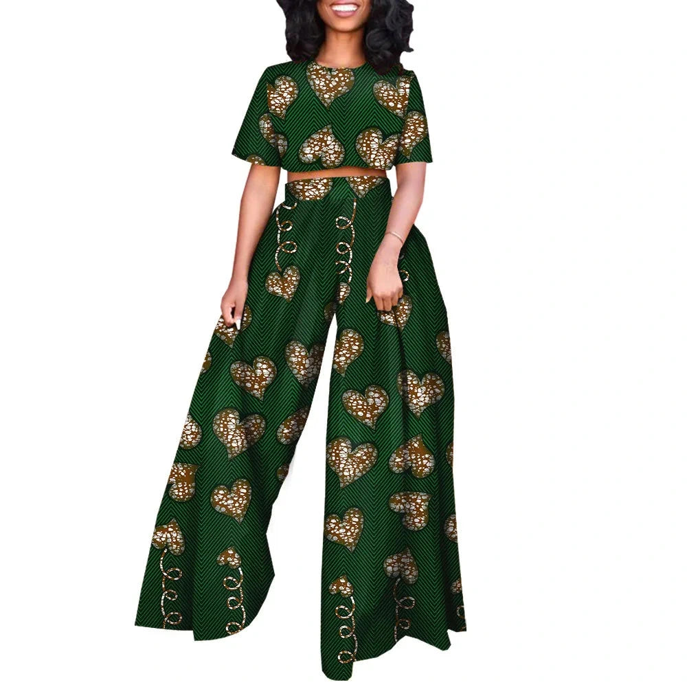 Ankara Print Short Blouse and Pants Tracksuit, Traditional Dashiki Clothing