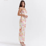 Women's Elegant Floral Print Spaghetti Strap Maxi Dress